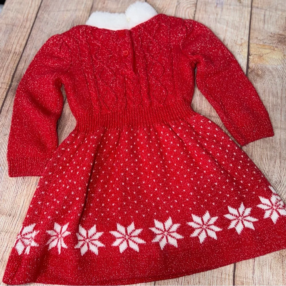 Little Lass 3T Girls' Red Holiday Sweater Dress with Faux Fur Collar